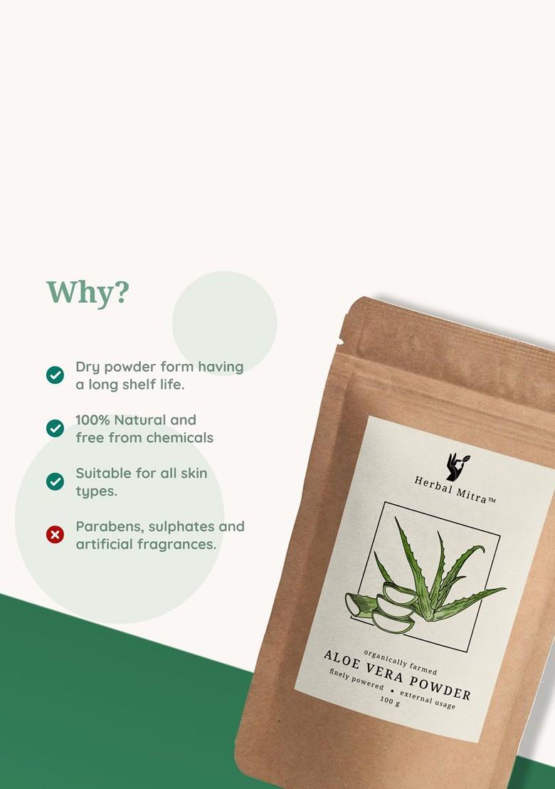 Herbal Mitra Natural Pure Aloe Vera Powder For Deep Cleansing Face Pack 100 G