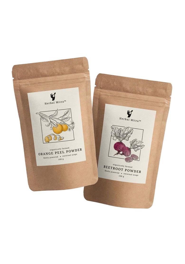 Herbal Mitra Set Of 2 Orange Peel Beetroot Powder For Face Pack 100 G Each