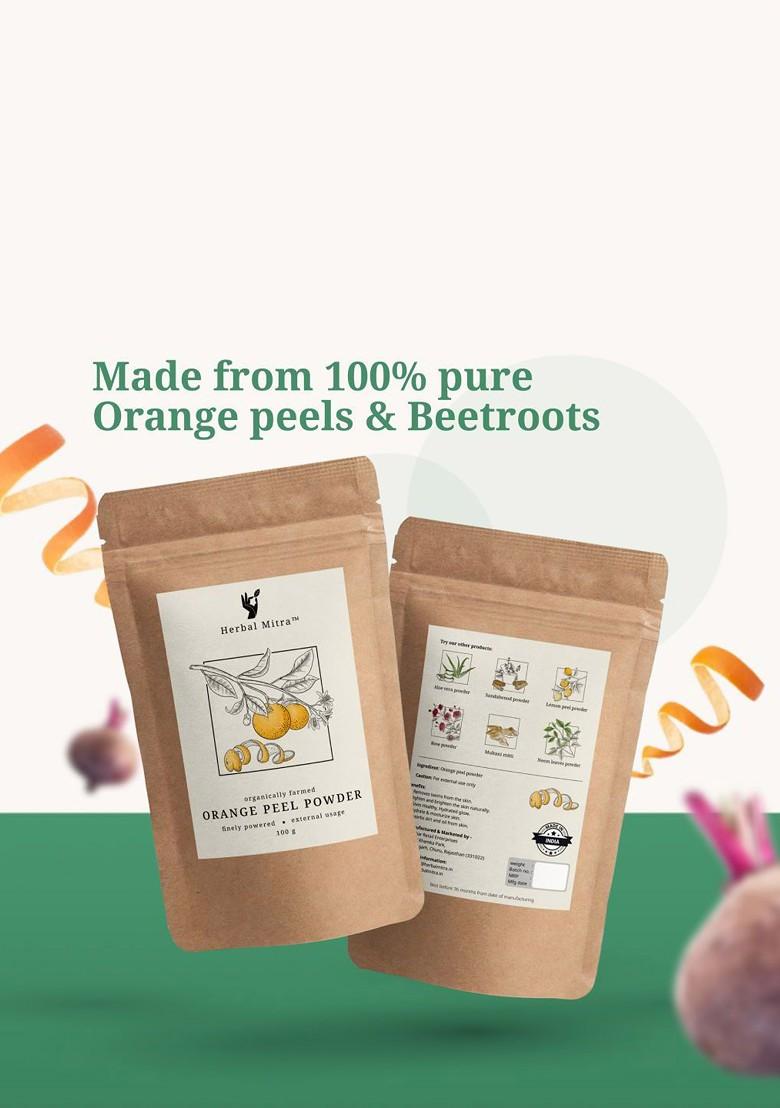 Herbal Mitra Set Of 2 Orange Peel Beetroot Powder For Face Pack 100 G Each