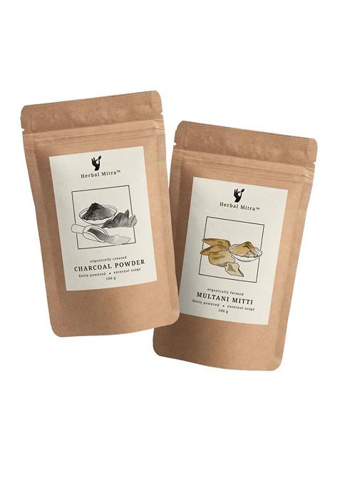 Herbal Mitra Set Of 2 Natural Charcoal Multani Mitti Powder Face Pack 100 G Each