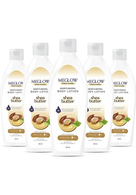 Meglow Set Of 5 Shea Butter Moisturizing Body Lotion 150 Ml Each