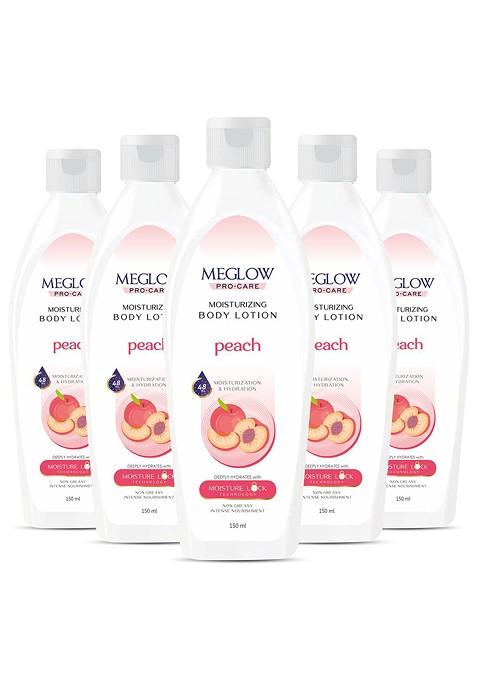 Meglow Set Of 5 Moisturizing Body Lotion With Peach Extracts 150 Ml Each