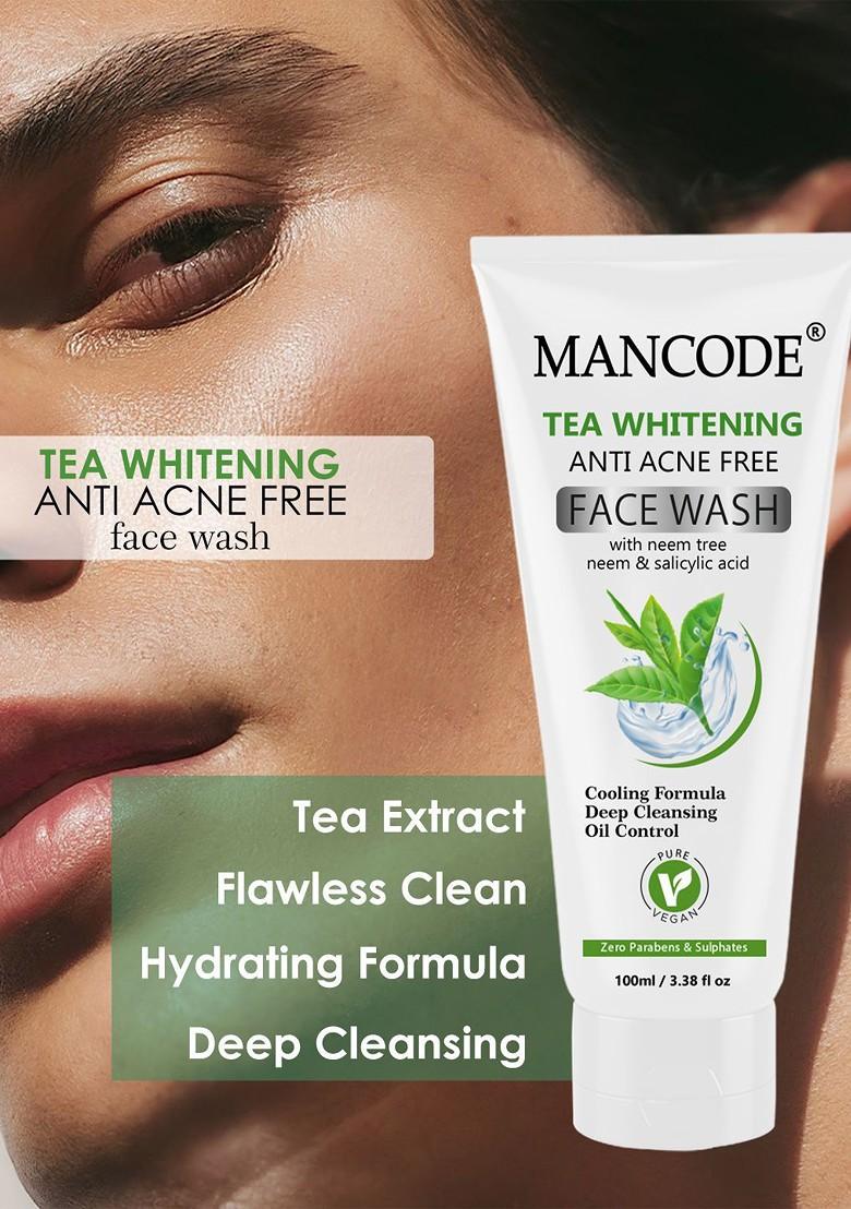 Mancode Tea Whitening Anti Acne Face Wash With Neem Salicylic Acid 100 Ml