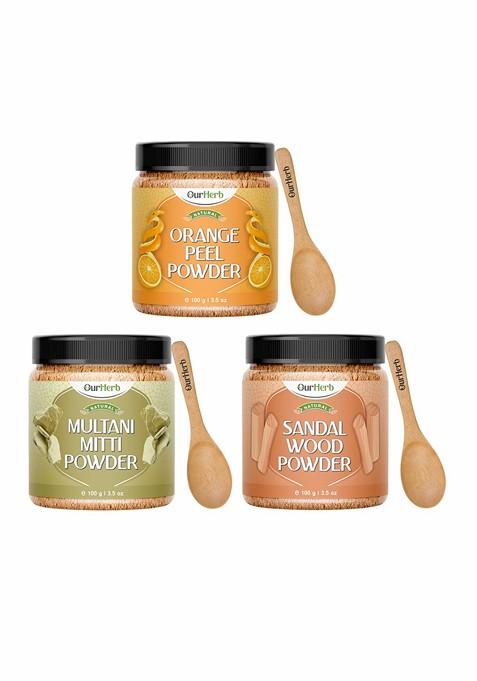 Ourherb Set Of 3 Sandalwood Orange Peel Multani Mitti Powder Face Packs 100 G Each