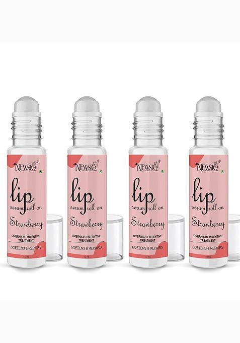Newsio Set Of 4 Roll On Lip Serum For Softening Repair 10 Ml Each Strawberry