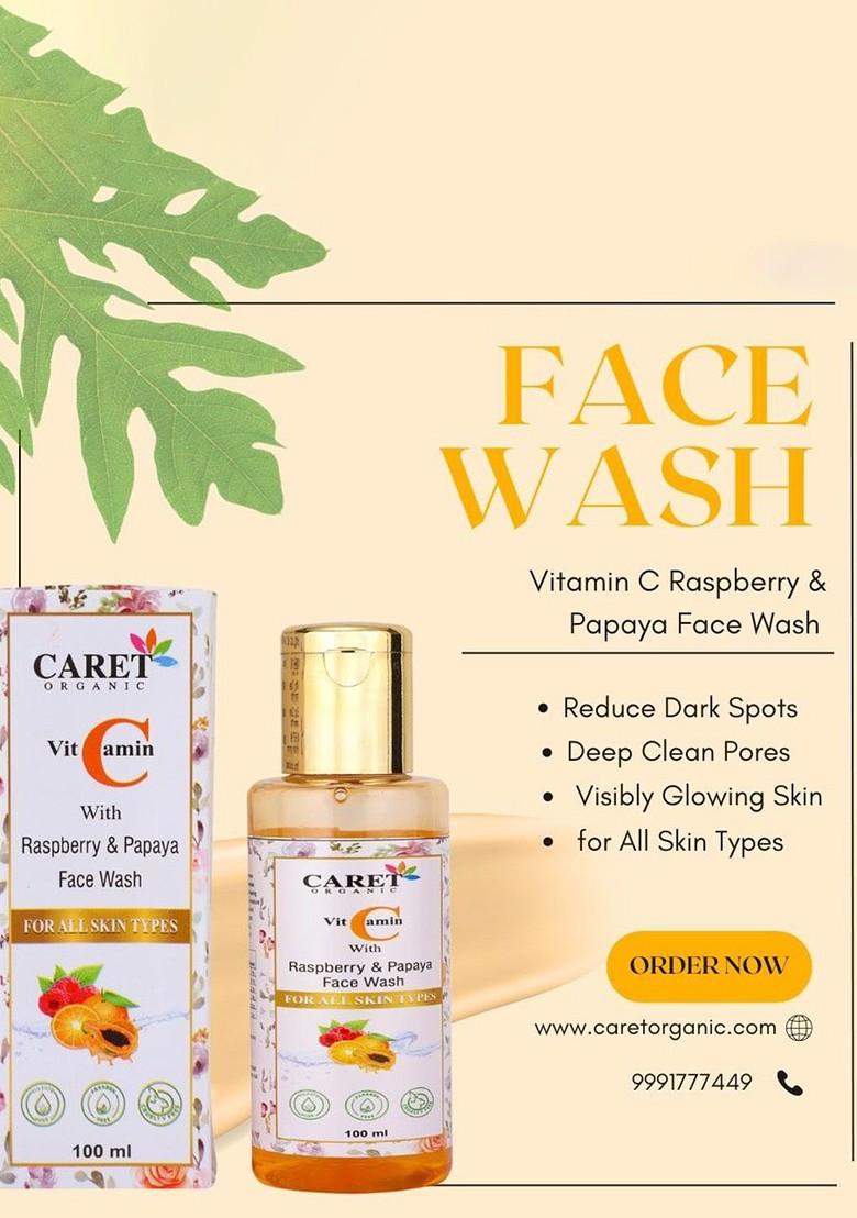 Caret Organic Vitamin C With Raspberry Papaya Face Wash For All Skin Type 100 Ml