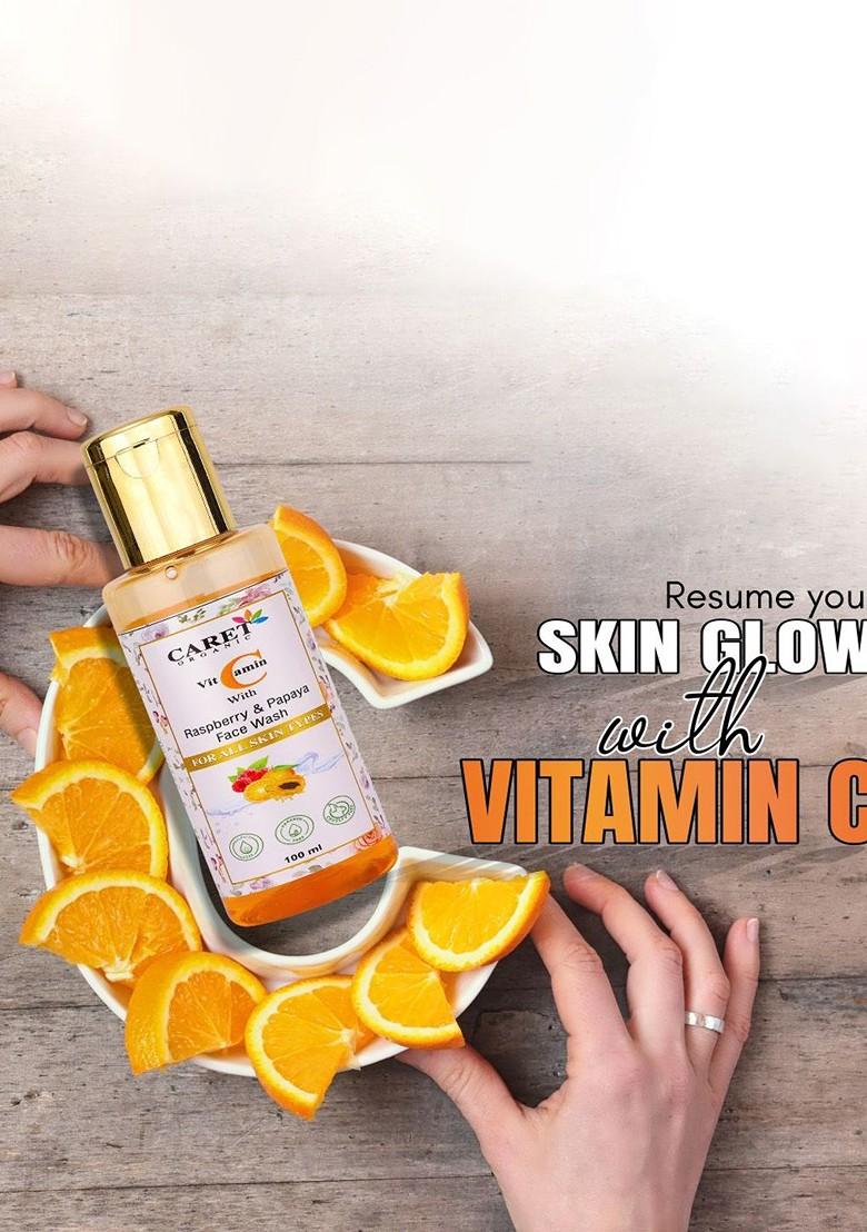 Caret Organic Vitamin C With Raspberry Papaya Face Wash For All Skin Type 100 Ml