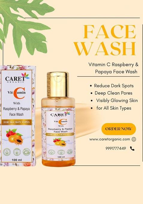 Caret Organic Vitamin C With Raspberry Papaya Face Wash For All Skin Type 100 Ml