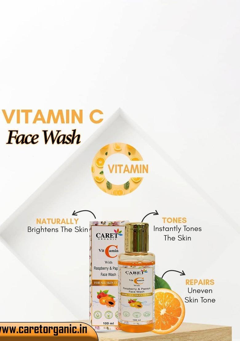 Caret Organic Vitamin C With Raspberry Papaya Face Wash For All Skin Type 100 Ml