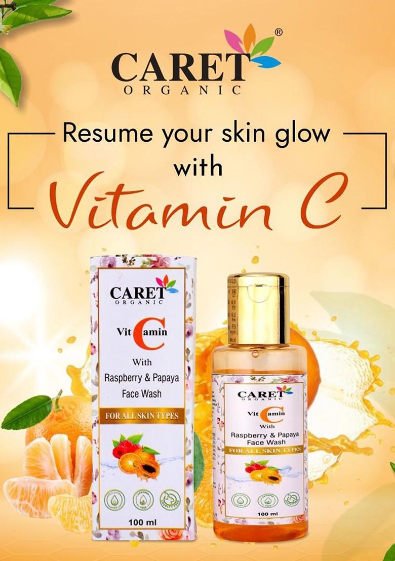 Caret Organic Vitamin C With Raspberry Papaya Face Wash For All Skin Type 100 Ml