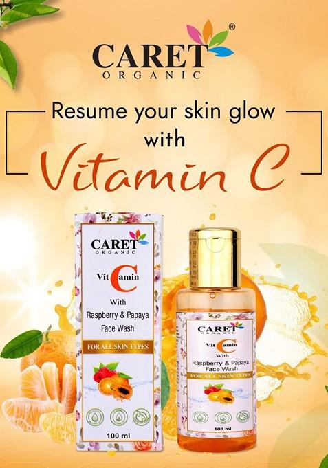 Caret Organic Vitamin C With Raspberry Papaya Face Wash For All Skin Type 100 Ml