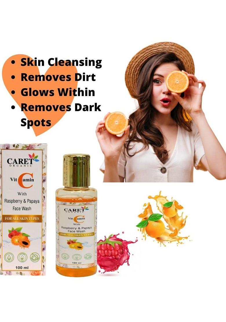 Caret Organic Vitamin C With Raspberry Papaya Face Wash For All Skin Type 100 Ml