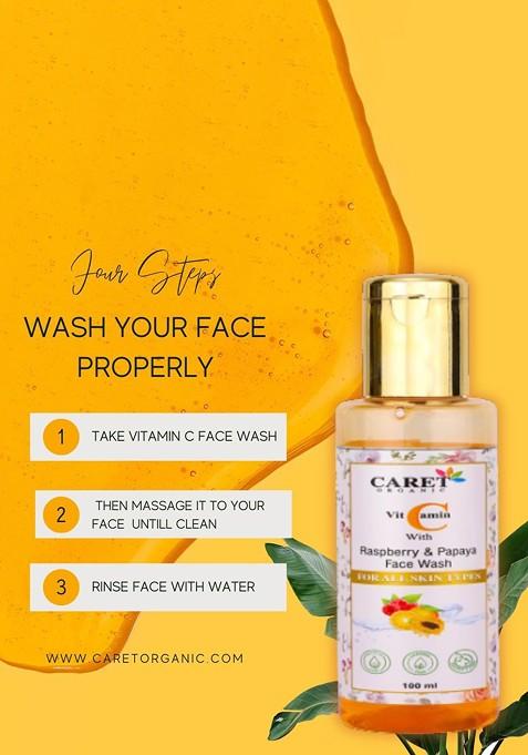 Caret Organic Vitamin C With Raspberry Papaya Face Wash For All Skin Type 100 Ml