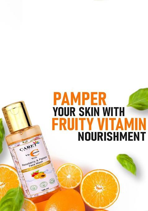 Caret Organic Vitamin C With Raspberry Papaya Face Wash For All Skin Type 100 Ml