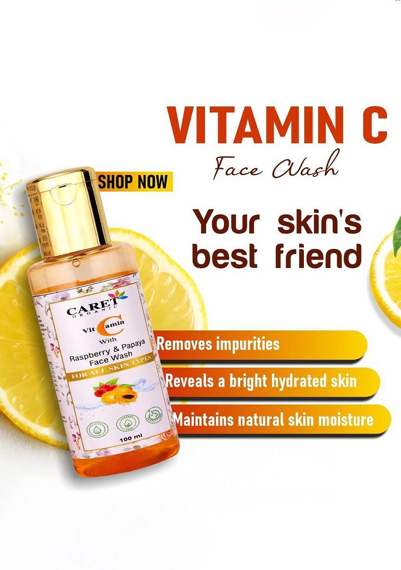 Caret Organic Vitamin C With Raspberry Papaya Face Wash For All Skin Type 100 Ml