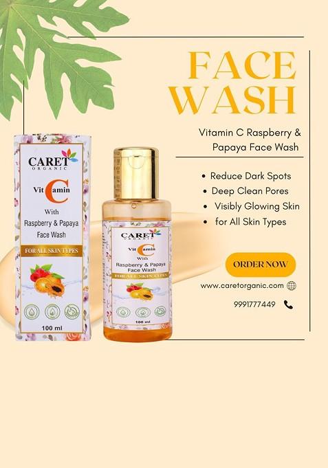 Caret Organic Vitamin C With Raspberry Papaya Face Wash For All Skin Type 100 Ml