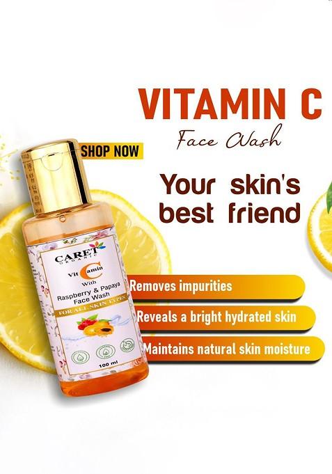 Caret Organic Vitamin C With Raspberry Papaya Face Wash For All Skin Type 100 Ml