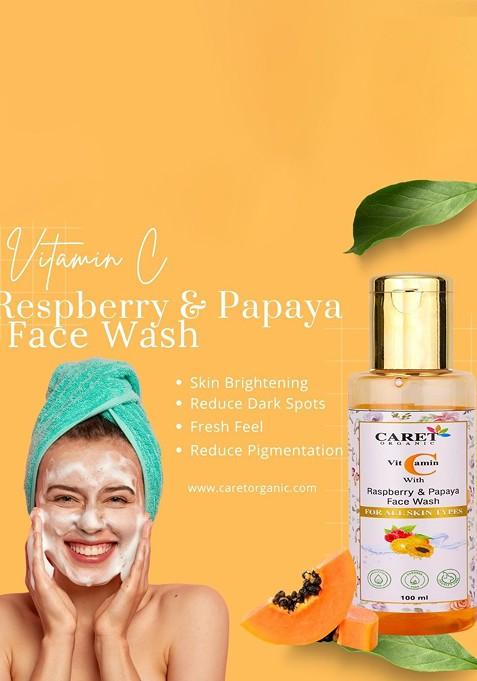 Caret Organic Vitamin C With Raspberry Papaya Face Wash For All Skin Type 100 Ml