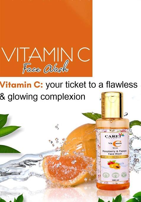 Caret Organic Vitamin C With Raspberry Papaya Face Wash For All Skin Type 100 Ml