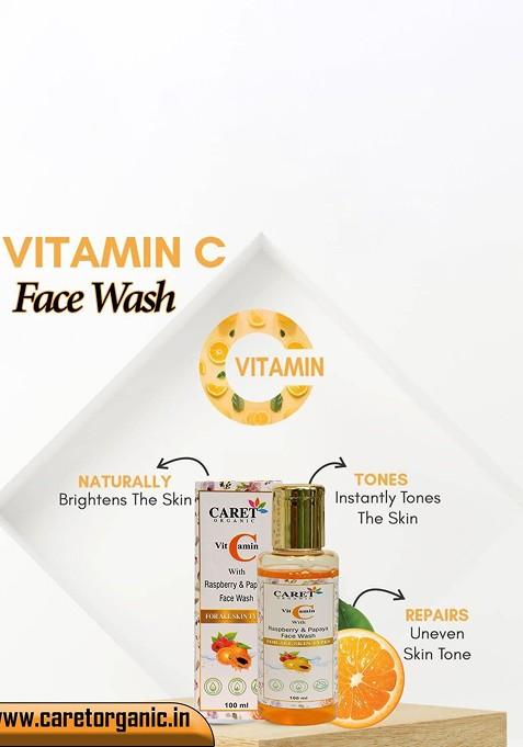 Caret Organic Vitamin C With Raspberry Papaya Face Wash For All Skin Type 100 Ml