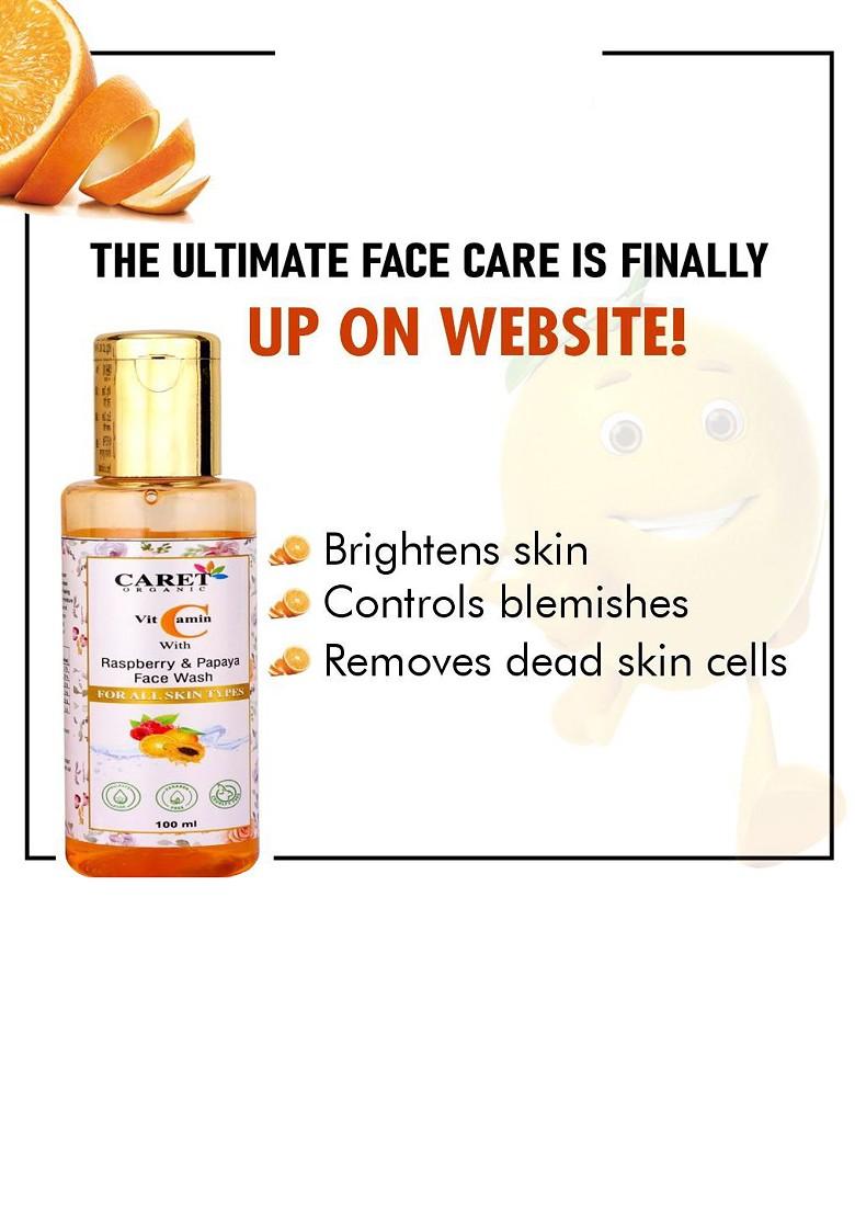 Caret Organic Vitamin C With Raspberry Papaya Face Wash For All Skin Type 100 Ml