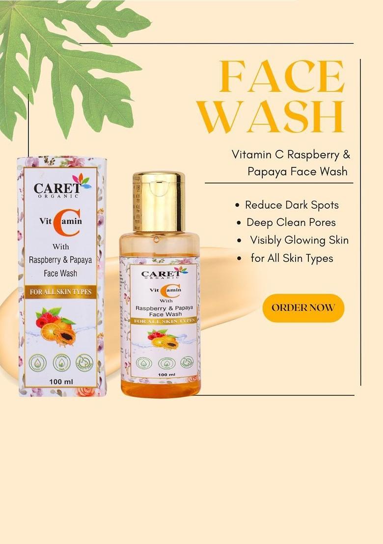 Caret Organic Vitamin C With Raspberry Papaya Face Wash For All Skin Type 100 Ml