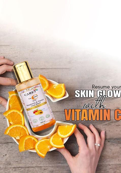 Caret Organic Vitamin C With Raspberry Papaya Face Wash For All Skin Type 100 Ml