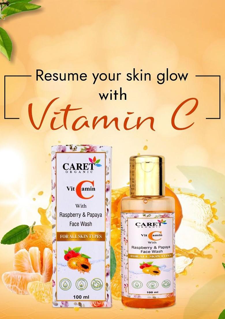 Caret Organic Vitamin C With Raspberry Papaya Face Wash For All Skin Type 100 Ml