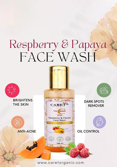 Caret Organic Vitamin C With Raspberry Papaya Face Wash For All Skin Type 100 Ml