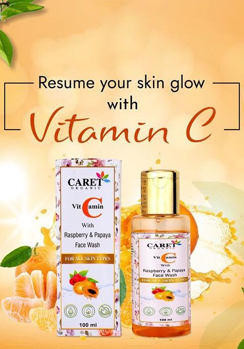 Caret Organic Vitamin C With Raspberry Papaya Face Wash For All Skin Type 100 Ml