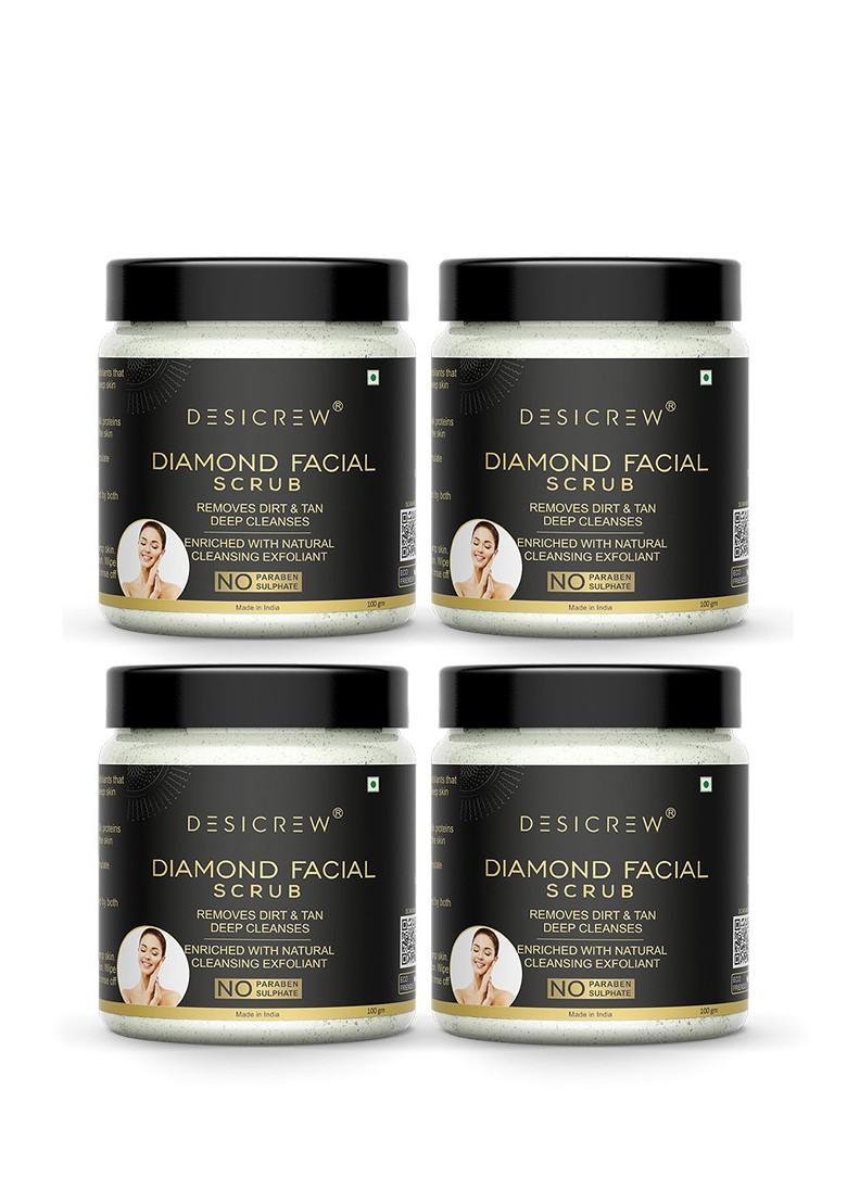 Desi Crew Set Of 4 Diamond Facial Scrub For Glowing Skin 100G Each