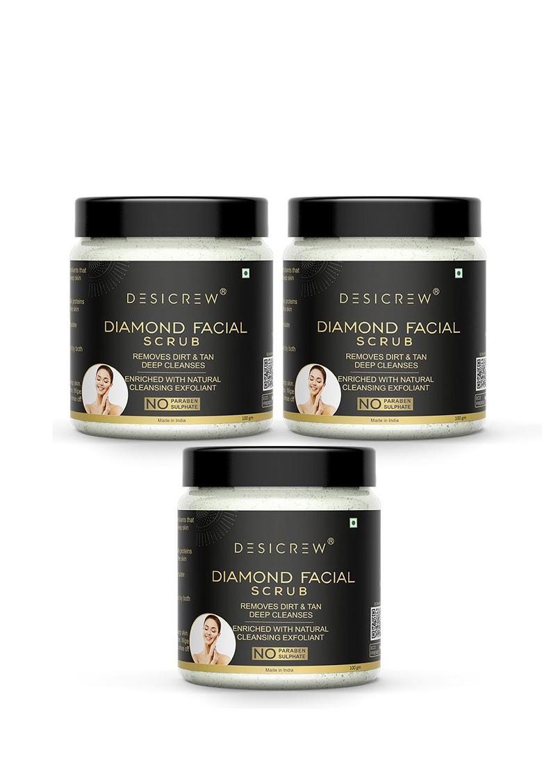 Desi Crew Set Of 3 Diamond Facial Scrub With Aloevera 100G Each