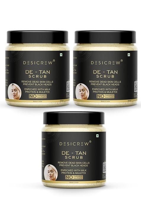 Desi Crew Set Of 3 De Tan Scrub With Milk Protein Mulethi 100 G Each