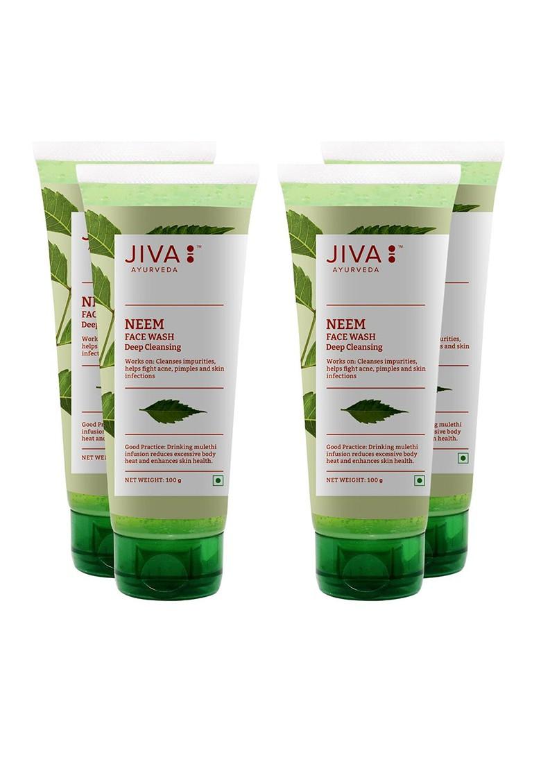 Jiva Set Of 4 Deep Cleansing Neem Face Wash For Acne Control 100 G Each