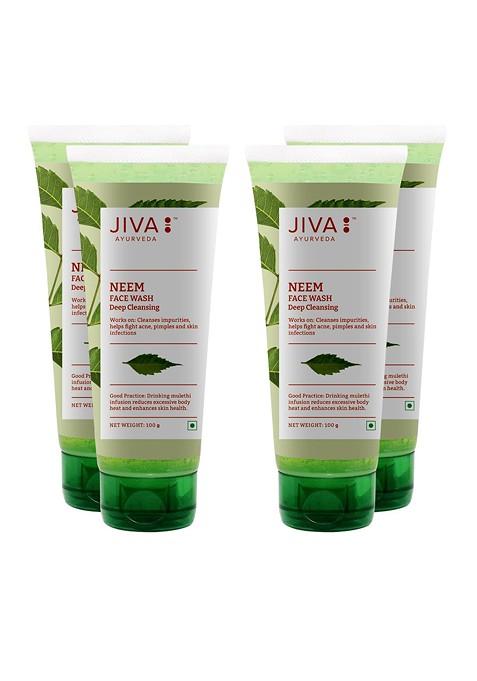 Jiva Set Of 4 Deep Cleansing Neem Face Wash For Acne Control 100 G Each