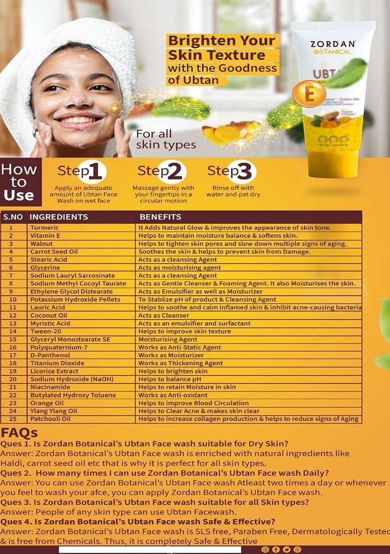 Zordan Set Of 2 Botanical Ubtan Face Wash For Tan Removal 100 Ml Each