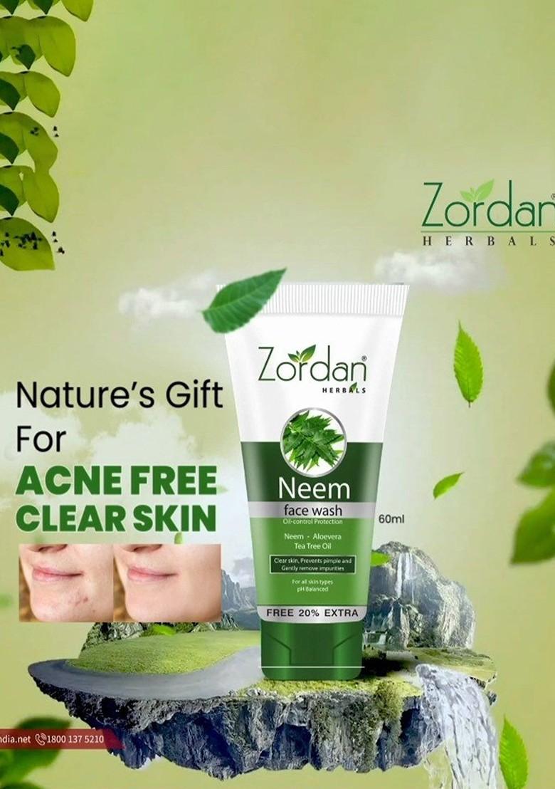 Zordan Set Of 2 Herbals Neem Face Wash For Oil Control Protection 60 Ml Each