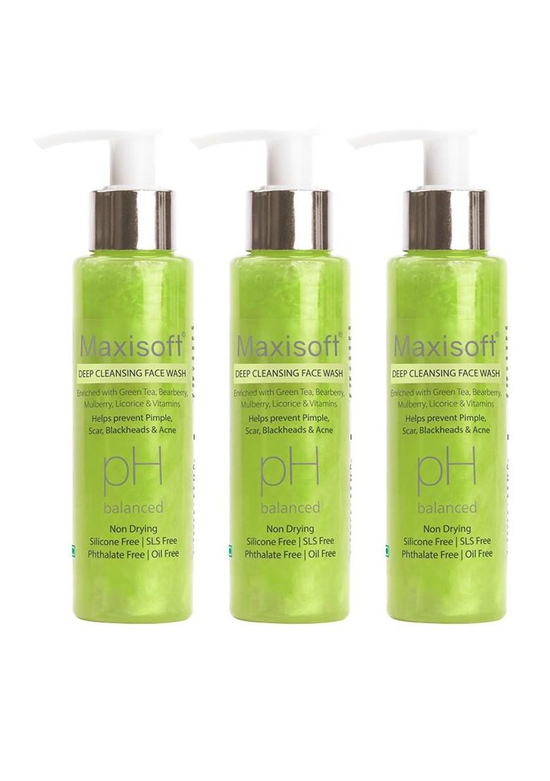 Maxisoft Unisex Set Of 3 Deep Cleansing Face Wash With Green Tea 100Ml Each
