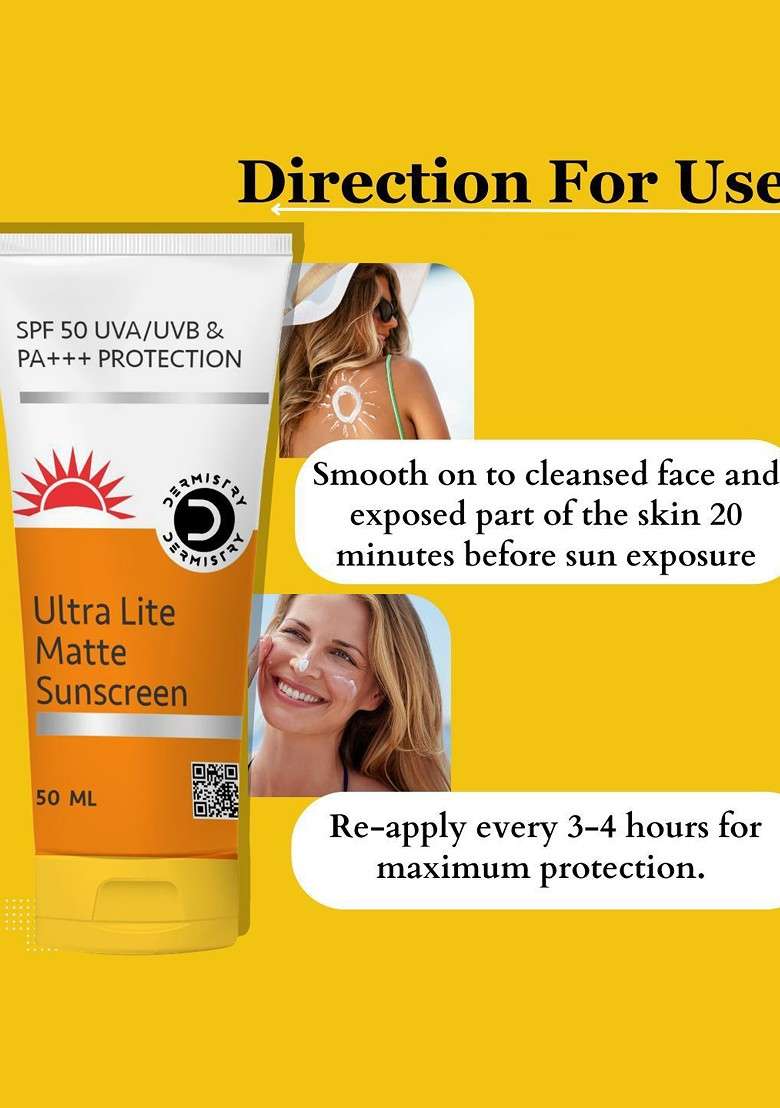 Dermistry Ultra Lite Matte Finish Water Based Spf50 Sunscreen 50Ml - Indya