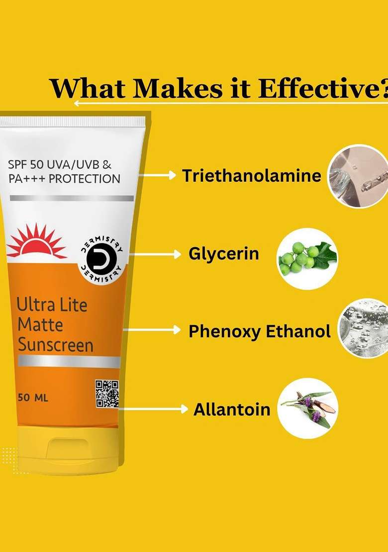 Dermistry Ultra Lite Matte Finish Water Based Spf50 Sunscreen 50Ml - Indya