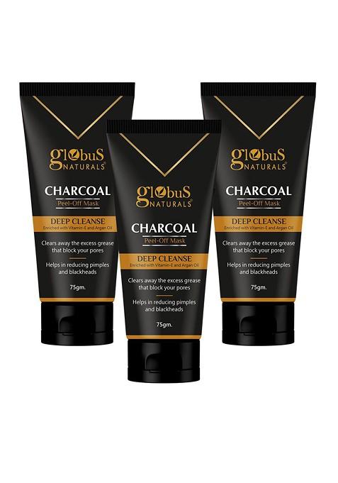 Globus Naturals Set Of 3 Charcoal Vitamin E Deep Cleansing Peel Off Mask 75G Each