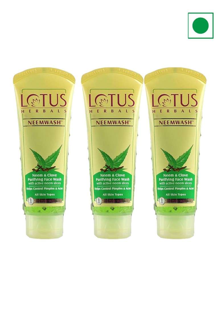 Lotus Herbals Set Of 3 Neemwash Neem Clove Ultra Purifying Face Wash 120Ml Each - Indya