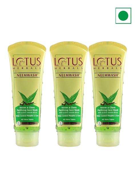 Lotus Herbals Set Of 3 Neemwash Neem Clove Ultra Purifying Face Wash 120Ml Each