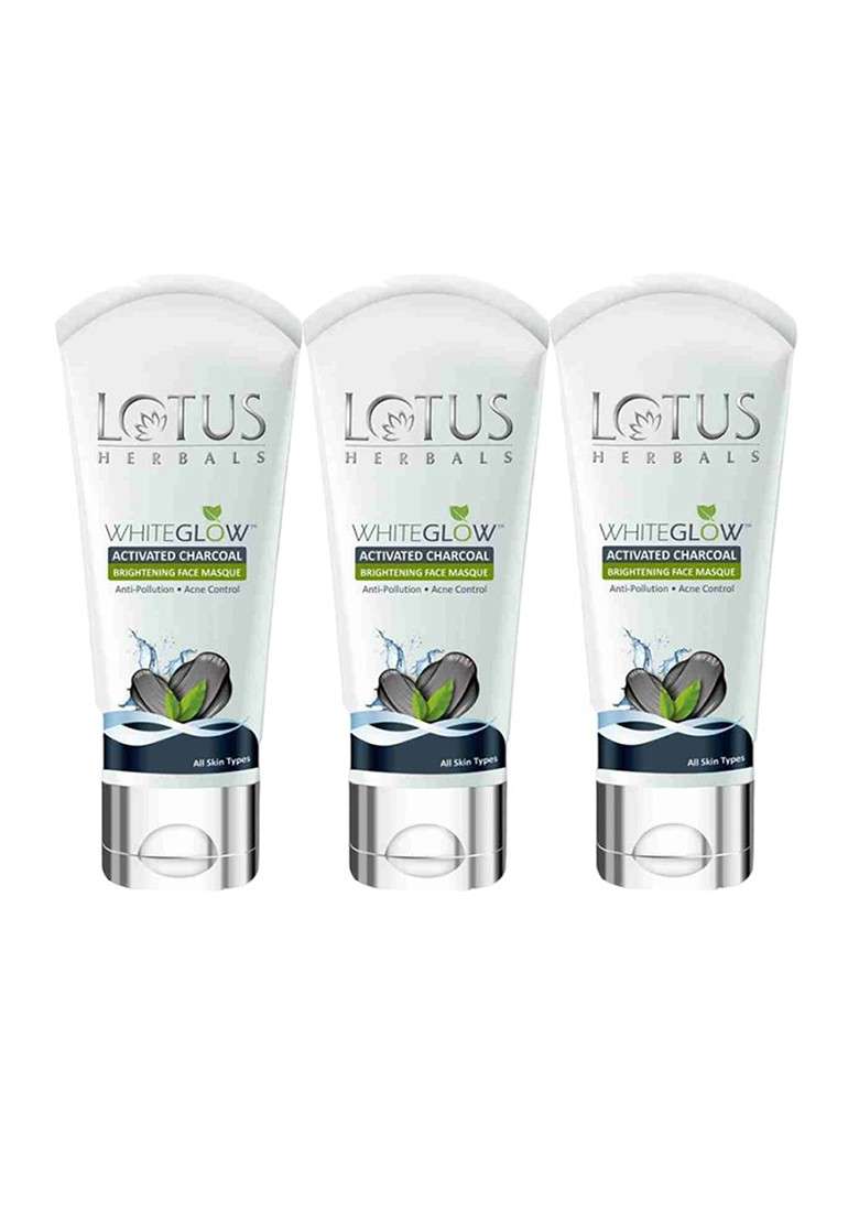 Lotus Herbals Set Of 3 Whiteglow Activated Charcoal Brightening Face Masque 100G Each - Indya