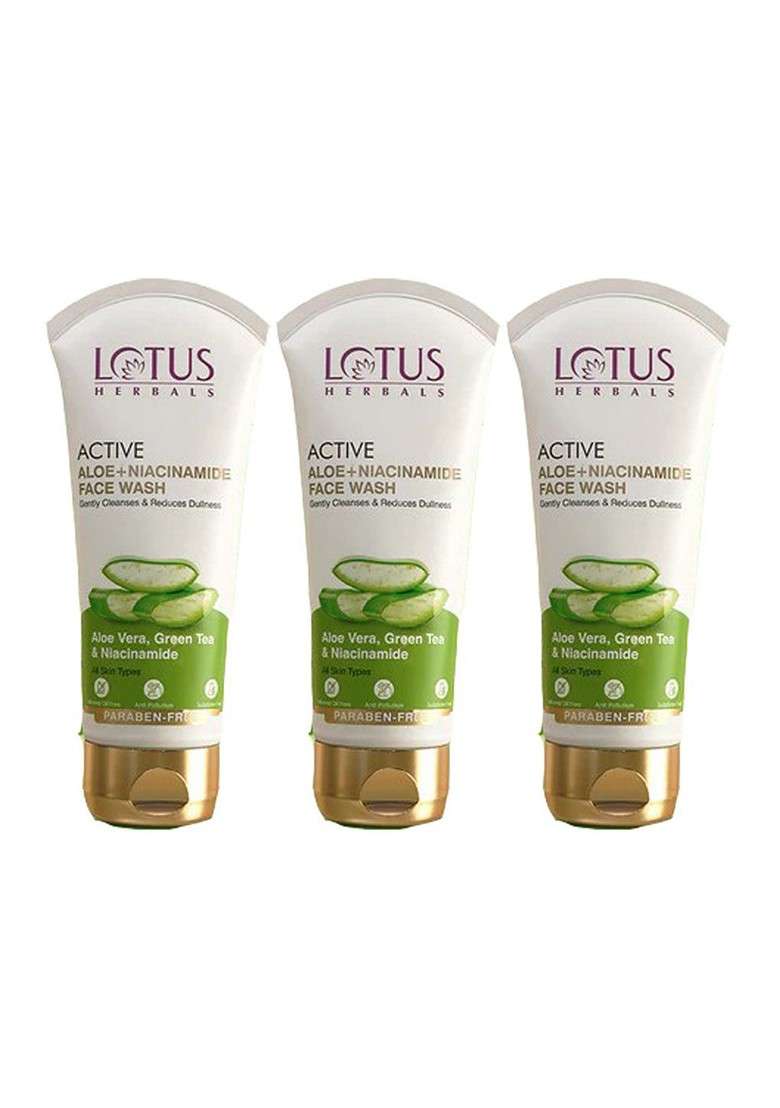 Lotus Herbals Set Of 3 Active Aloe Niacinamide Face Wash 100G Each - Indya