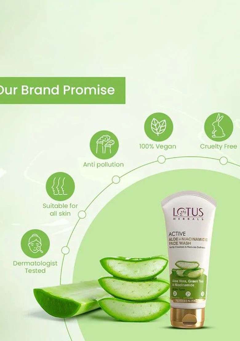 Lotus Herbals Set Of 3 Active Aloe Niacinamide Face Wash 100G Each - Indya