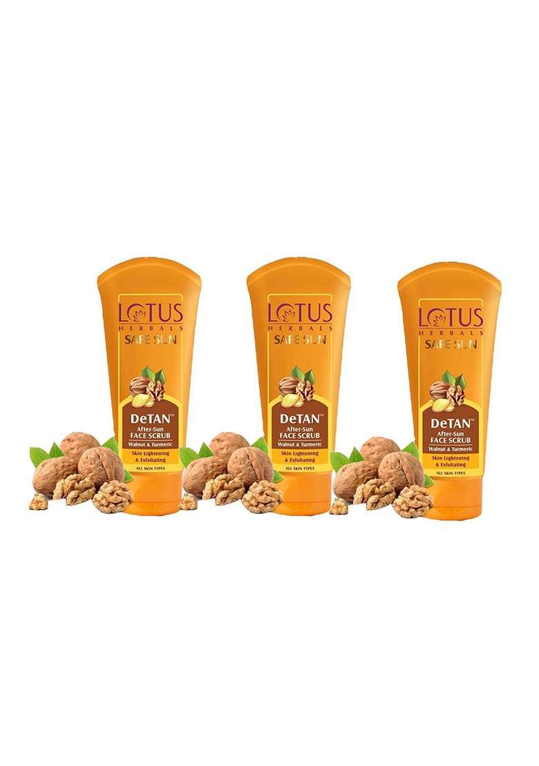 Lotus Herbals Safe Sun Set Of 3 Detan After Face Scrub With Walnut Turmeric 100G - Indya