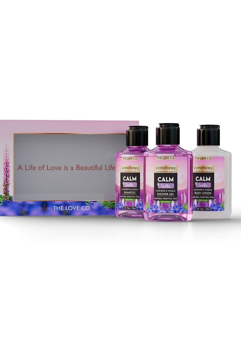 The Love Co Calm Soothe Body Wash Lotion Shampoo Gift Set