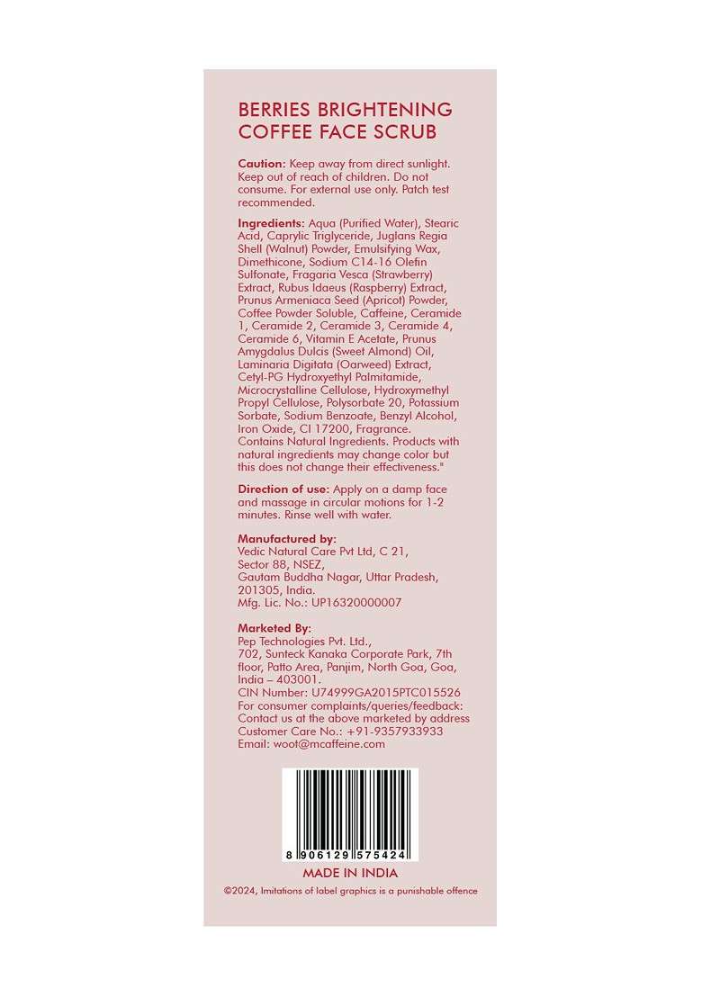 Mcaffeine Berries Brightening Coffee Face Scrub With Apricot 75 G - Indya