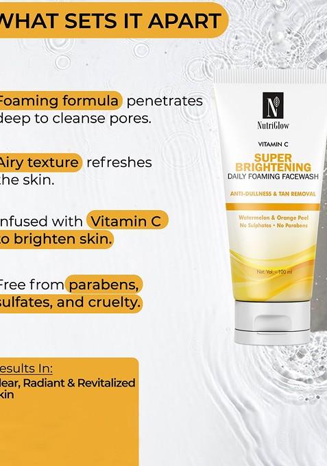 Nutriglow Set Of 2 Vitamin C Super Brightening Daily Foaming Face Wash 100 Ml Each